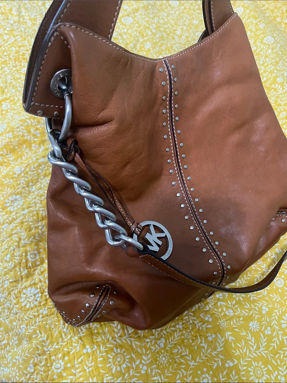 Michael Kors Cognac Leather Studded Shoulder Bag